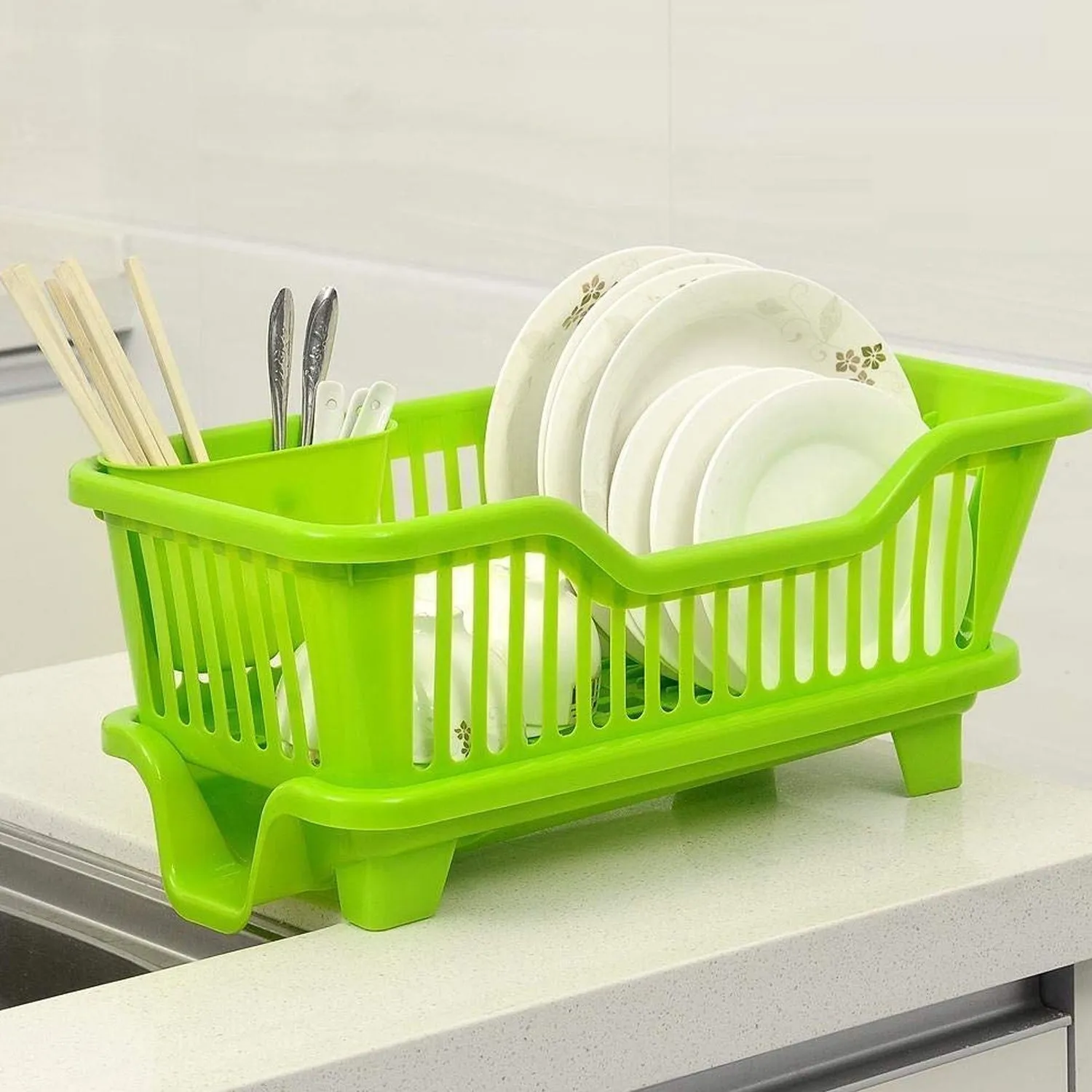 0657 Unbreakable Plastic 3 in 1 Kitchen Sink Dish Drainer Drying Rack