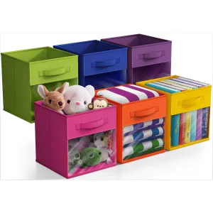 11" Cube Storage Bins with Window (6 Pack, Multi-Colored)