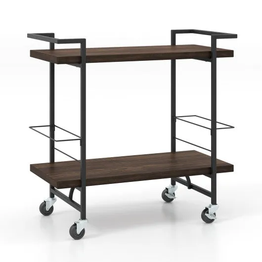 2-Tier Home Bar Cart with Lockable Wheels and Heavy-Duty Metal Frame-Rustic Brown