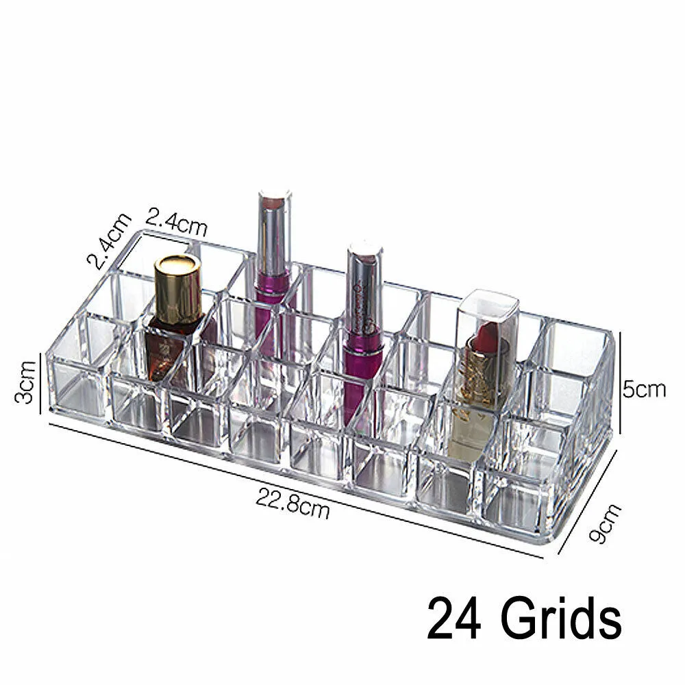 24 Compartment Makeup Lipstick Storage Holder Organizer Case, Pack of 1, Transparent