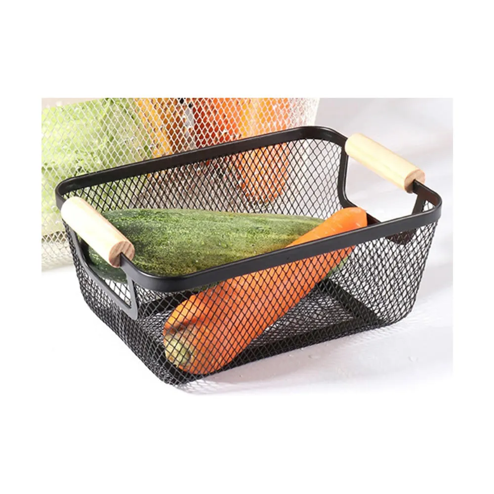 25 X 17.1Cm Multi-Functional Kitchen Fruit Basket With Wood Handle 441834