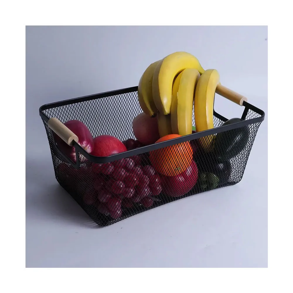 25 X 17.1Cm Multi-Functional Kitchen Fruit Basket With Wood Handle 441834