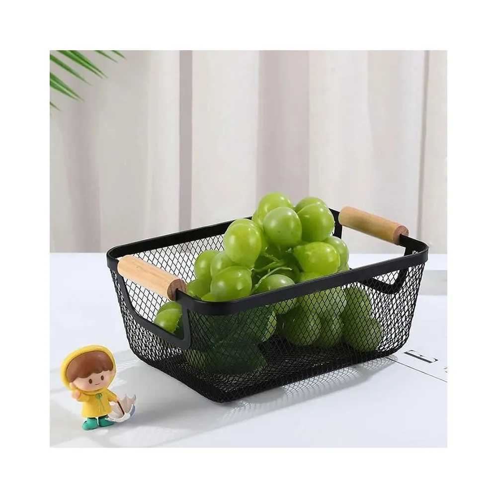 25 X 17.1Cm Multi-Functional Kitchen Fruit Basket With Wood Handle 441834