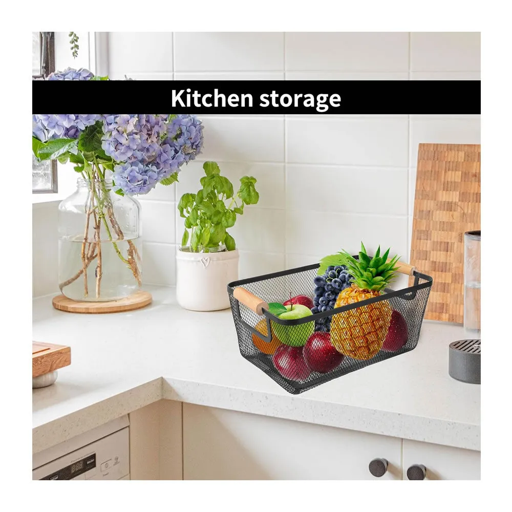 25 X 17.1Cm Multi-Functional Kitchen Fruit Basket With Wood Handle 441834