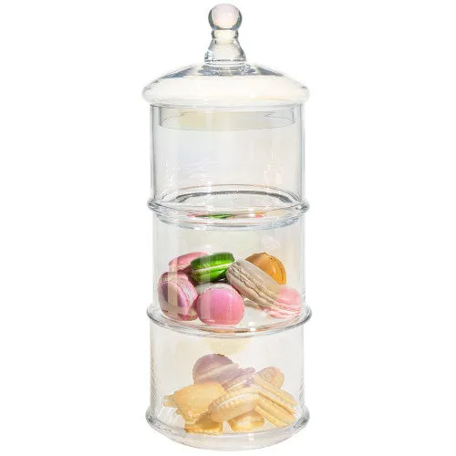 3-Tier Iridescent Rainbow Tone Translucent Stacking Apothecary Jars, Round Glass Display Candy and Cookie Containers