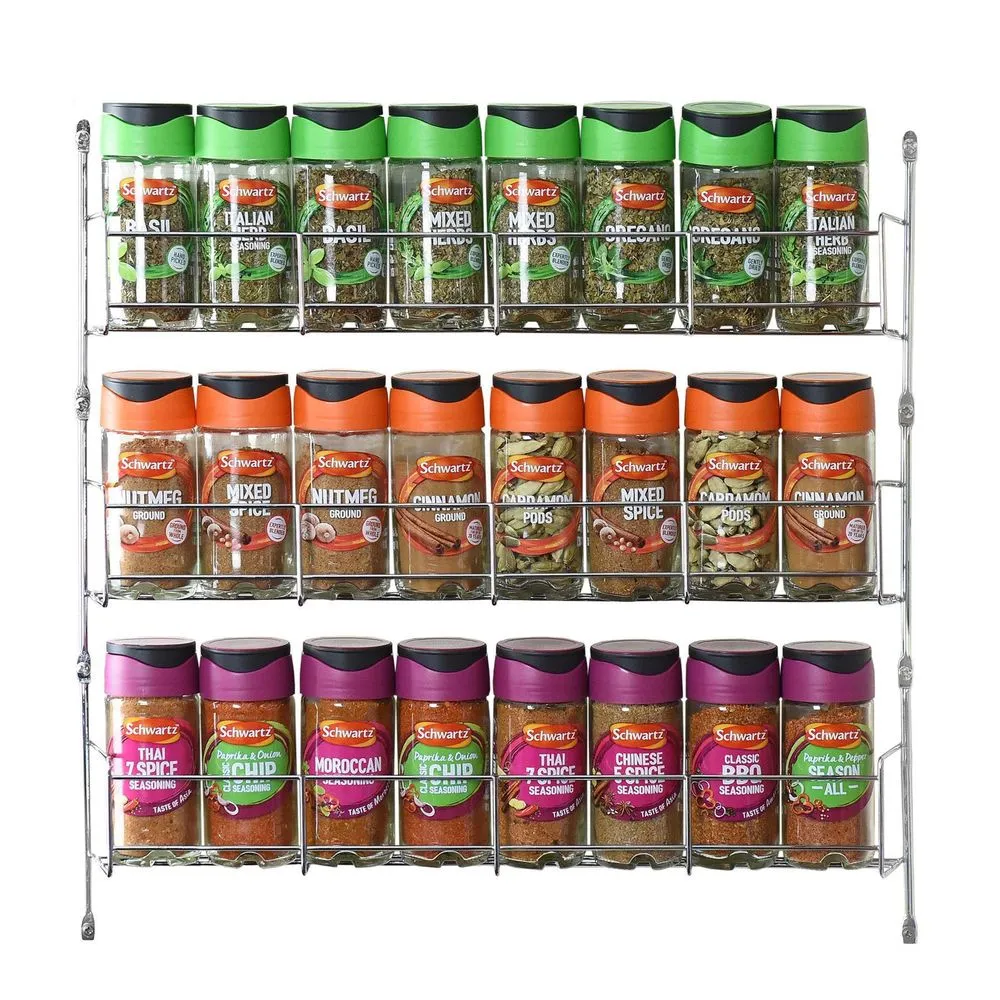 3 Tier Spice Rack - Chrome Herb Jar Holder for Pantry