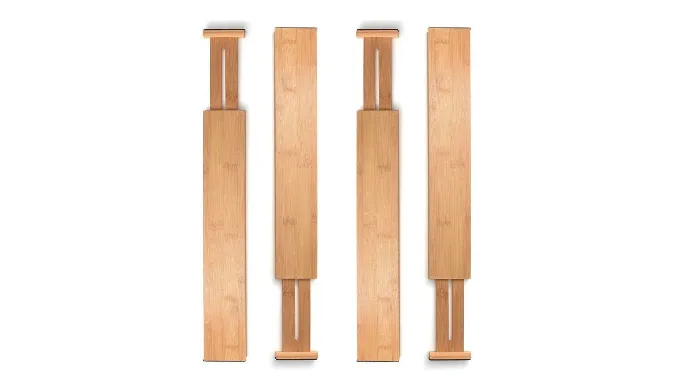 4 Pack: Bamboo Adjustable Drawer Dividers - Organize Today - Ships Next Day!