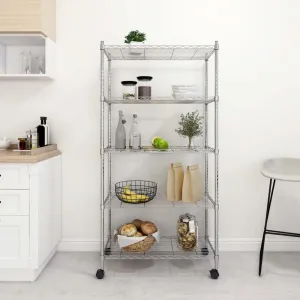 5-Tier Storage Cart with Wheels - Chrome Utility Shelf