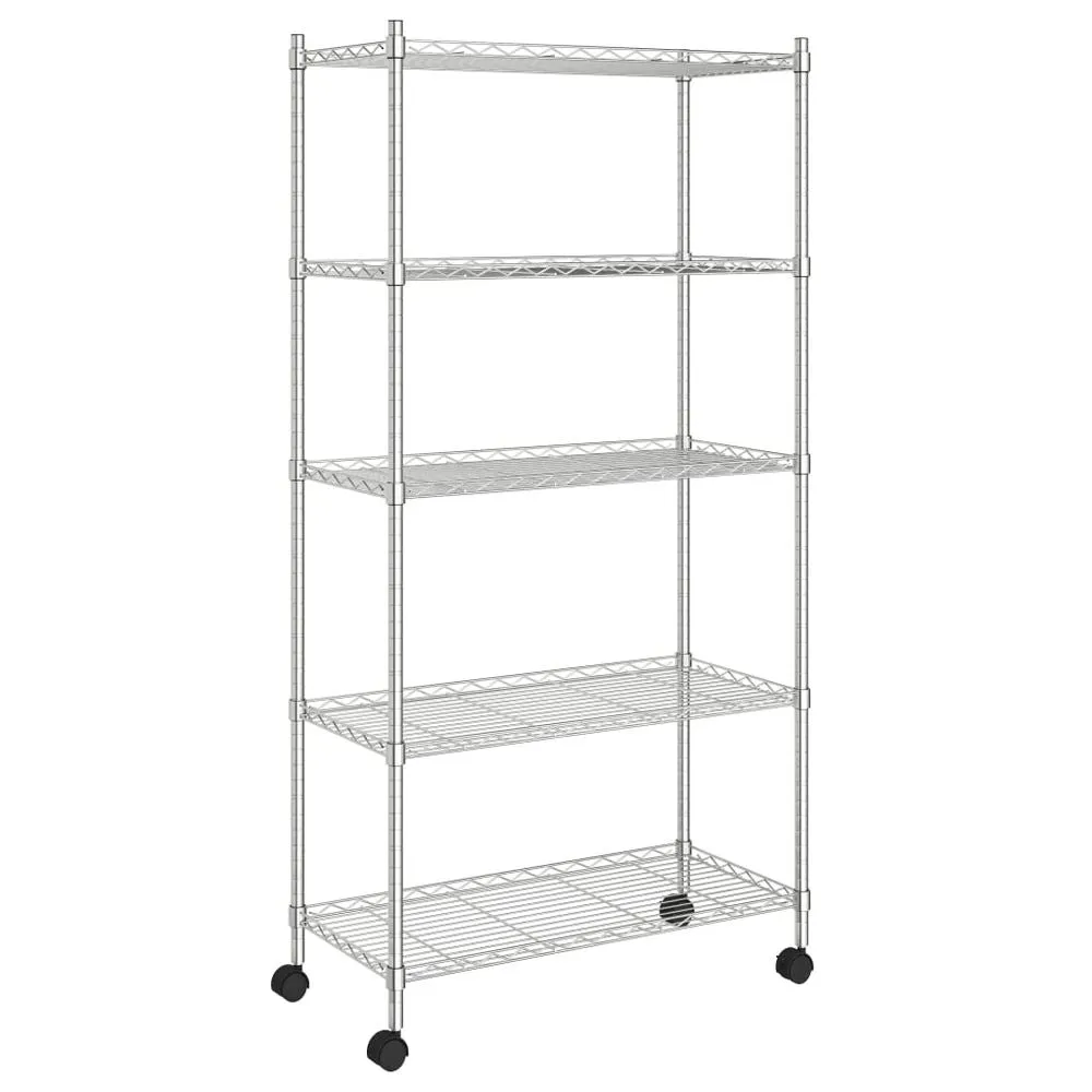 5-Tier Storage Cart with Wheels - Chrome Utility Shelf