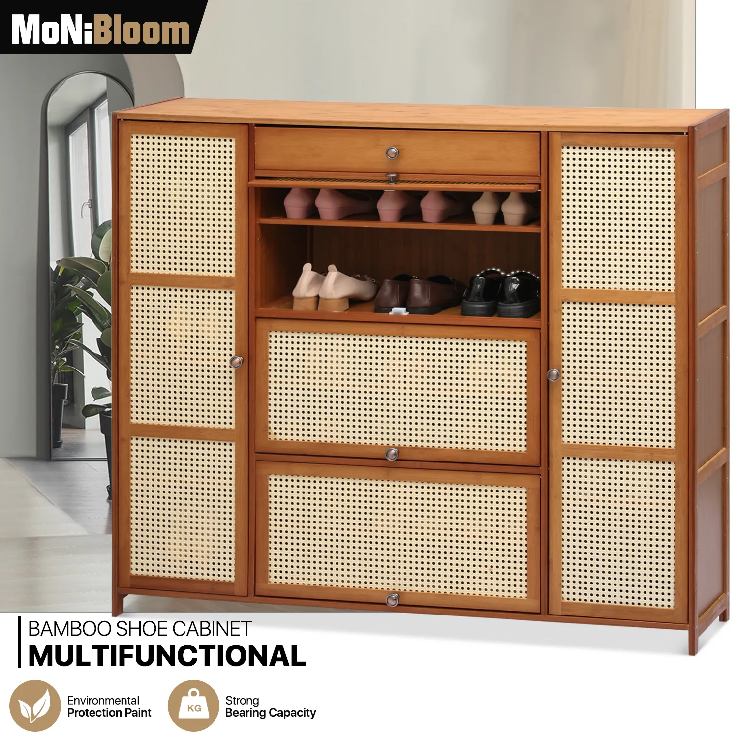 53" Shoe Storage - 8 Tiers 5 door - Brown