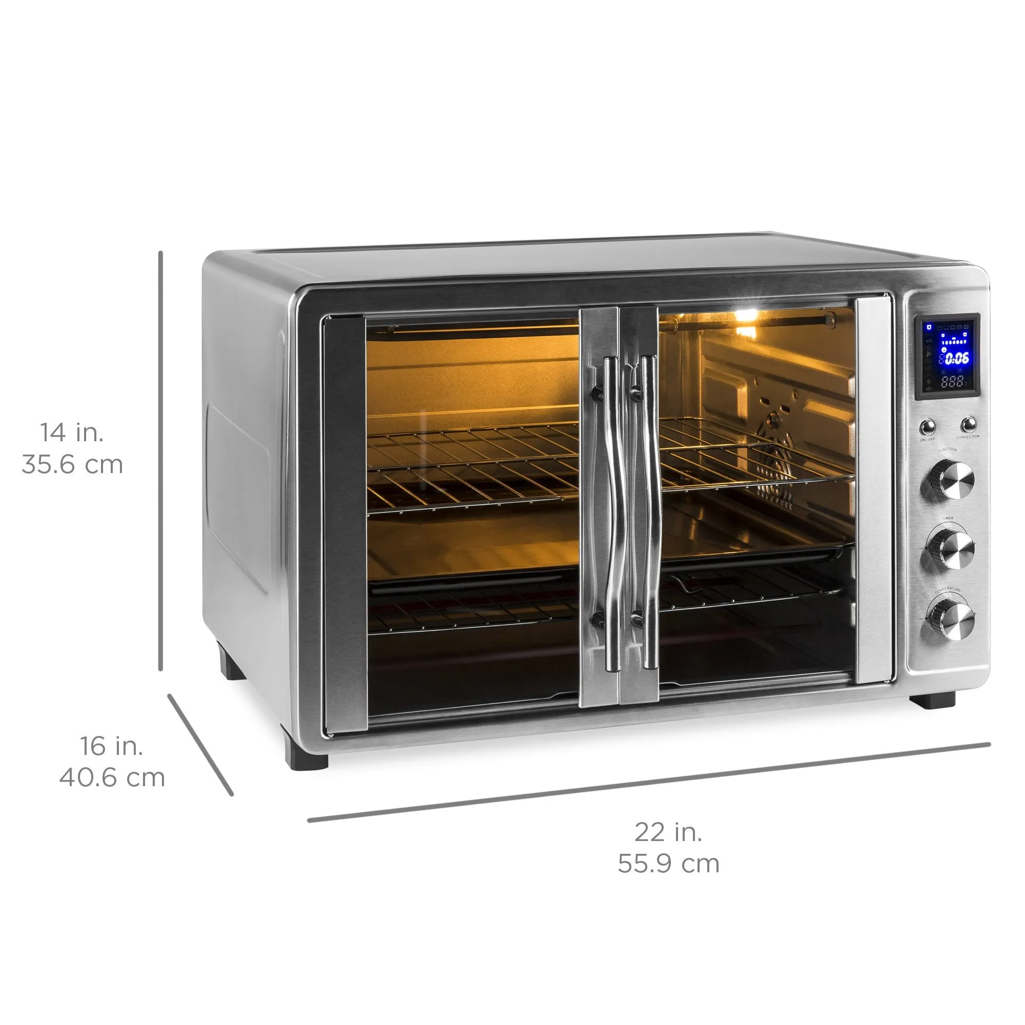 55L 1800W Extra Large Countertop Convection Toaster Oven w/ French Doors