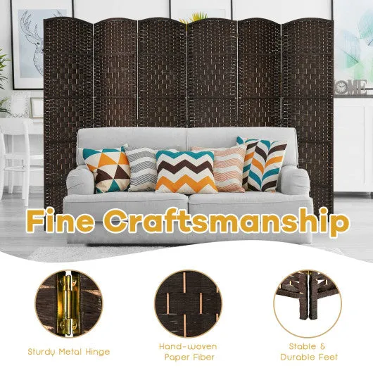 6.5Ft 6-Panel Weave Folding Fiber Room Divider Screen-Brown