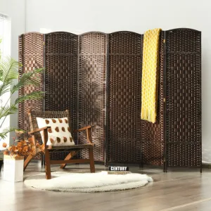 6.5Ft 6-Panel Weave Folding Fiber Room Divider Screen-Brown