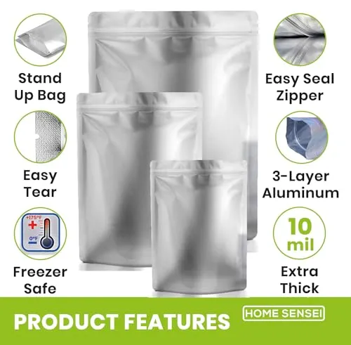 75pcs Mylar bags for Food Storage - Extra Thick 10 Mil - Gallon/Quart/Pint - Mylar Bags with Oxygen Absorbers 400cc - Zip Resealable Mylar Bags - Mylar Food Storage Bags - Bolsas Mylar