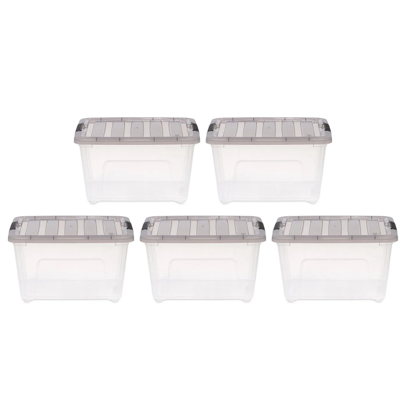 8 Gallon Stack & Pull Clear Plastic storage Box, Lid Gray, pack of 5