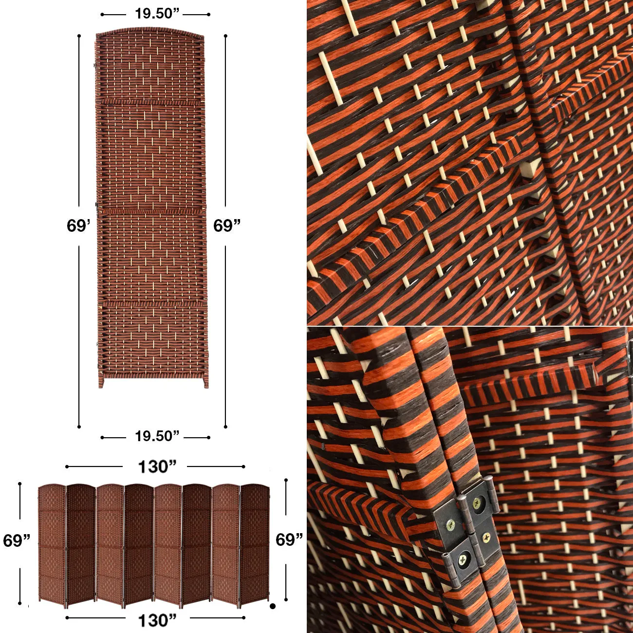 8 Panel Room Divider (Double Hinged)