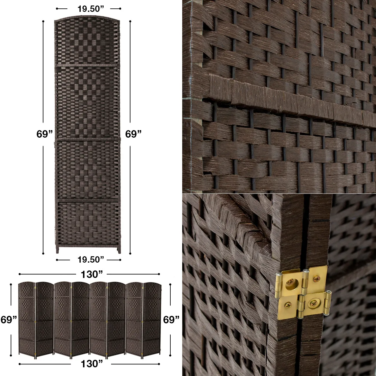 8 Panel Room Divider (Double Hinged)