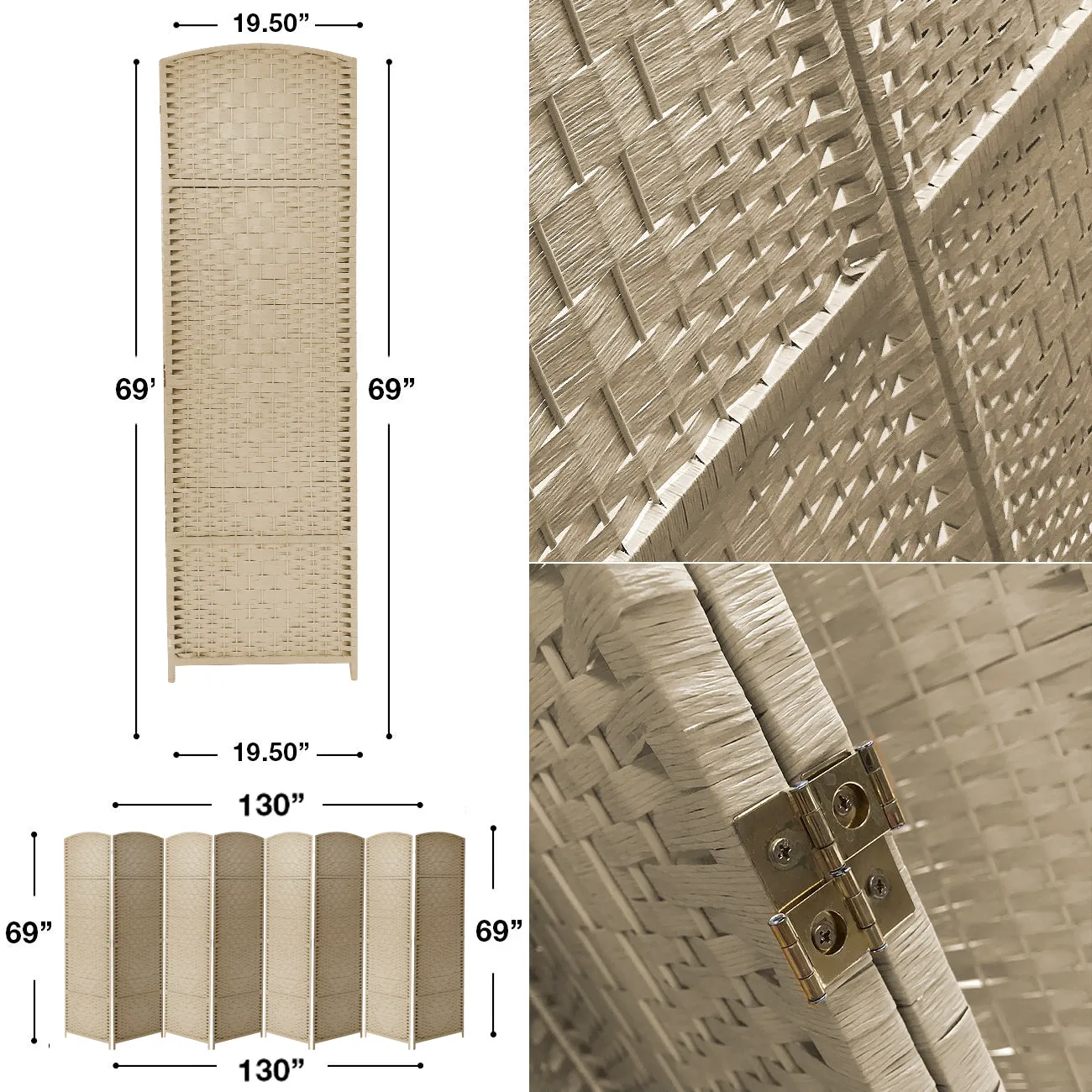 8 Panel Room Divider (Double Hinged)