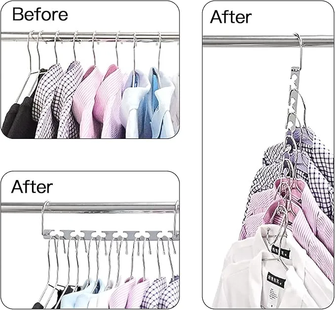 8 Pcs 260mm x 72mm Metal Space Saving Clothes Hanger, Closet Hanger Organizer Sturdy Silver