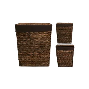 Aqua Laundry Basket Brown Wicker 3pc Set