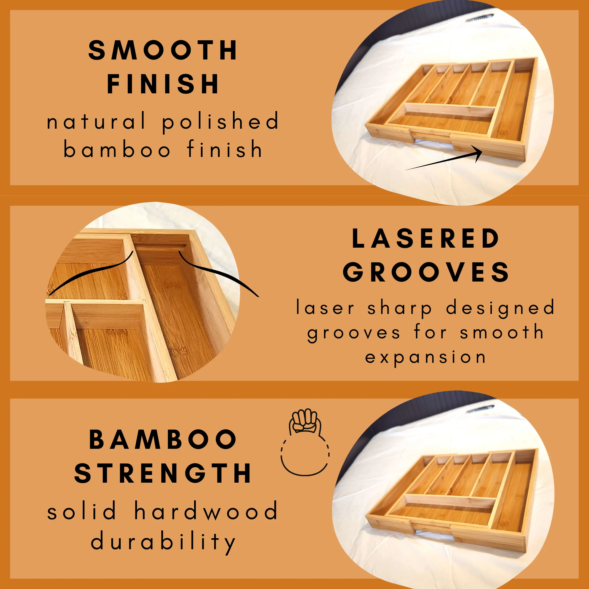 Bamboo Drawer Organizer - Expandable, Natural