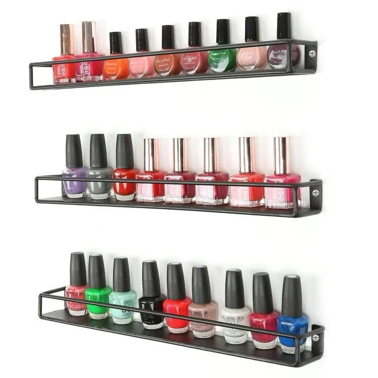 Black Metal Wall-Mounted Nail Polish & Essential Oils Shelves, Set of 3