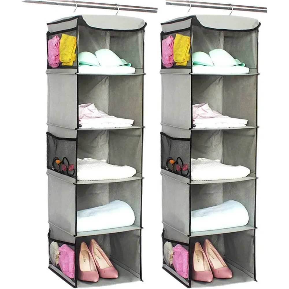 Blushbees® 5-Shelf Hanging Closet Organizer - 2 Pack, Light Gray