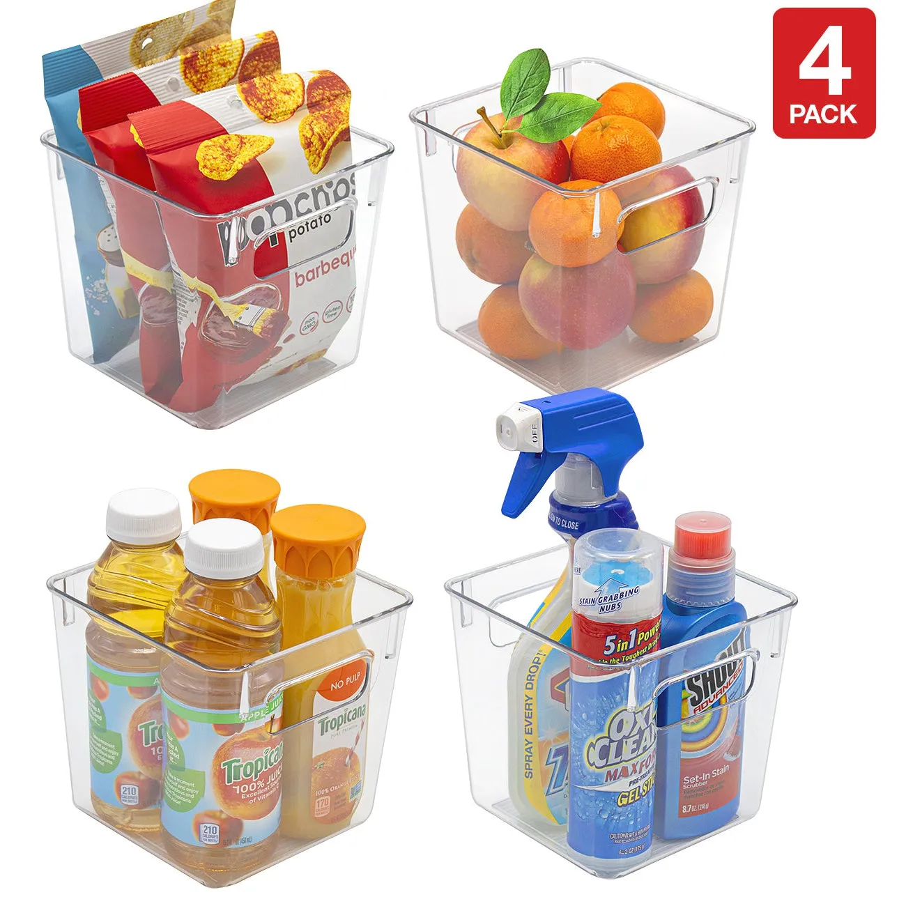 Clear Plastic Storage Bins with Handles (4 Pack)