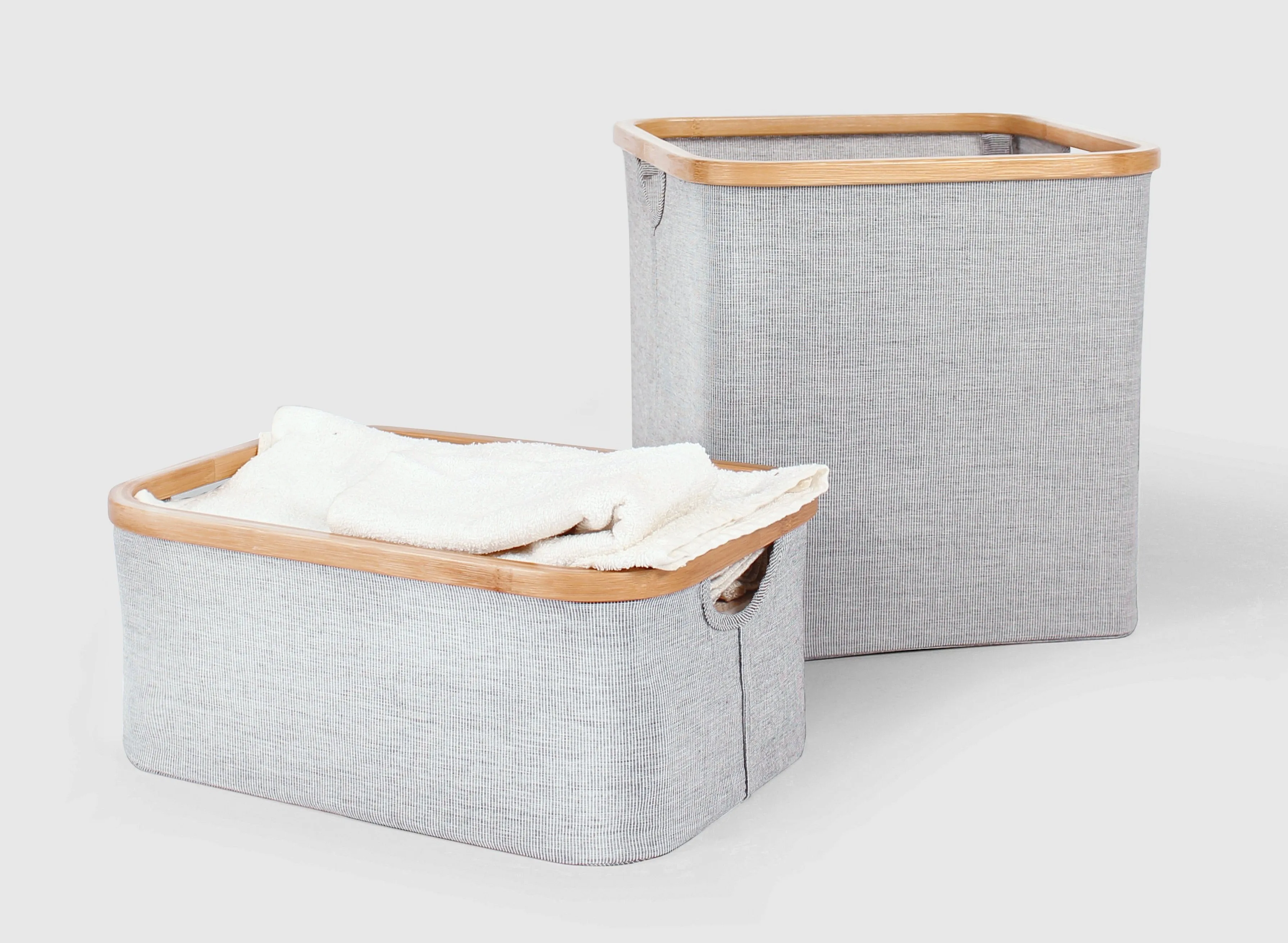 Collapsible Bamboo & Cotton Rectangular Storage Basket