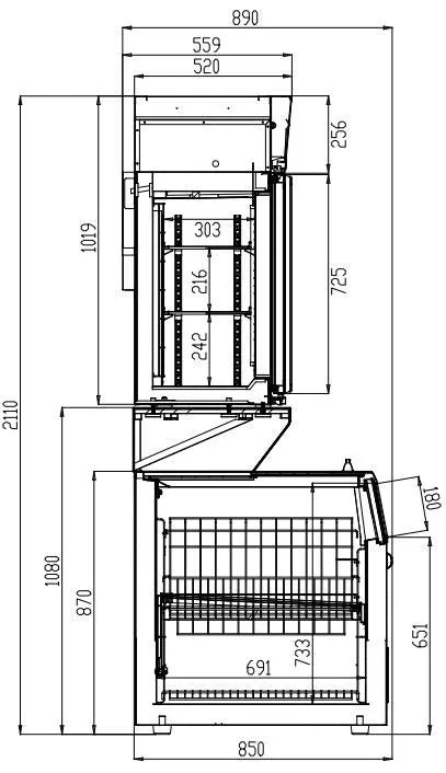 Combisteel Supermarket 3 Door Wall Freezer With Under Freezer - 7455.2535