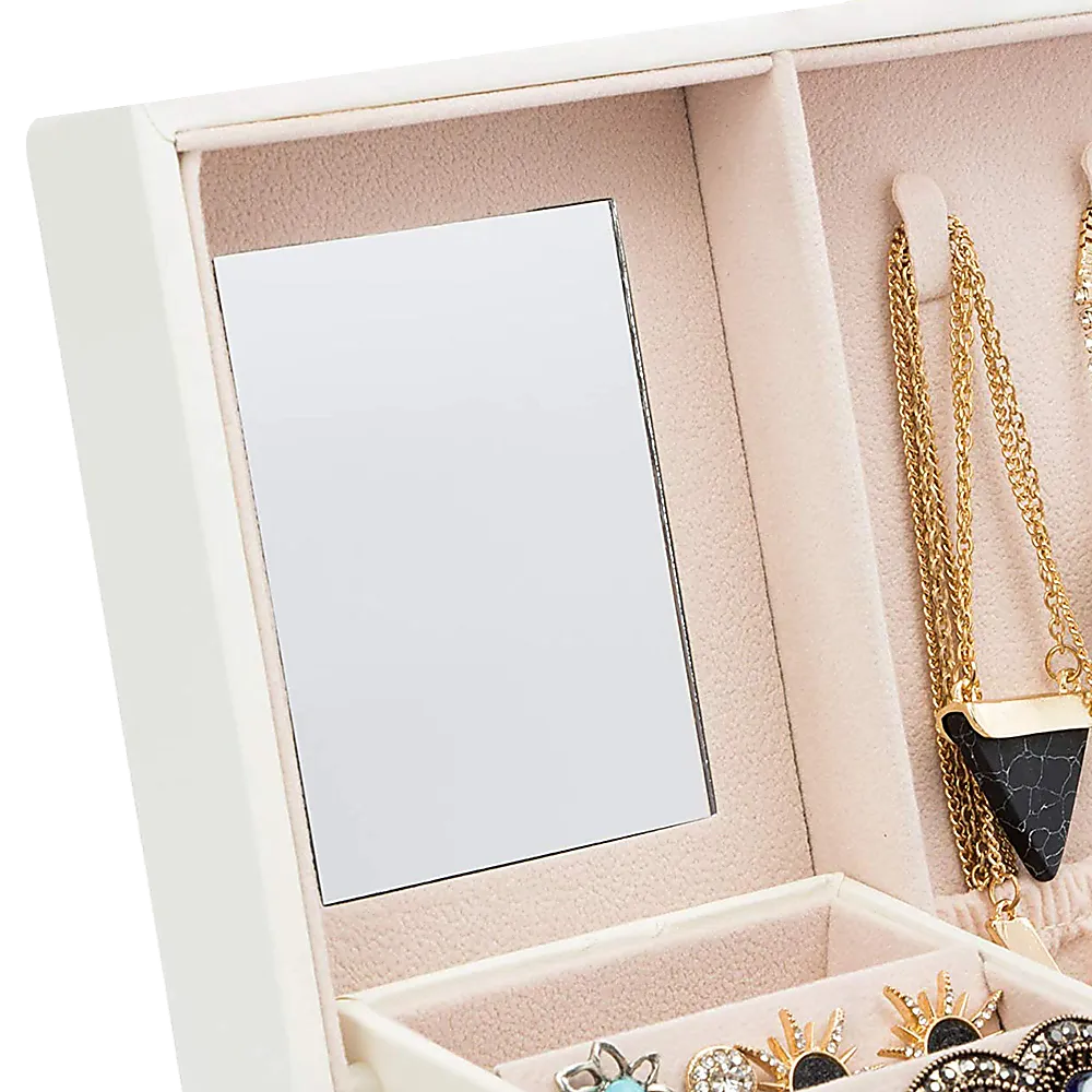 Cream Faux Leather Jewellery Storage Box 3-Tier Organizer