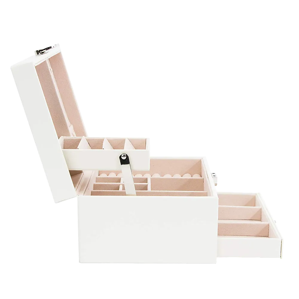 Cream Faux Leather Jewellery Storage Box 3-Tier Organizer