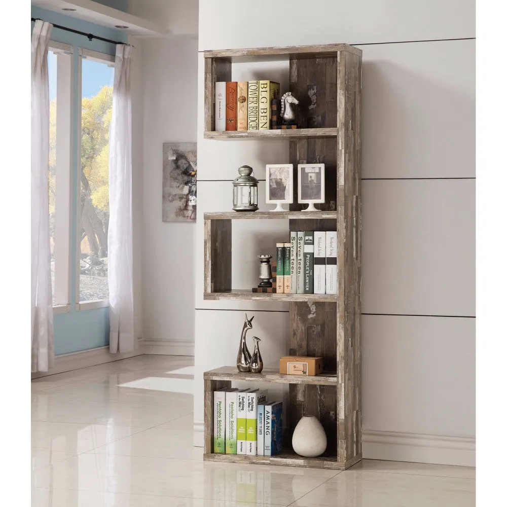 Distressed Wooden Open Bookcase, Brown By Benzara