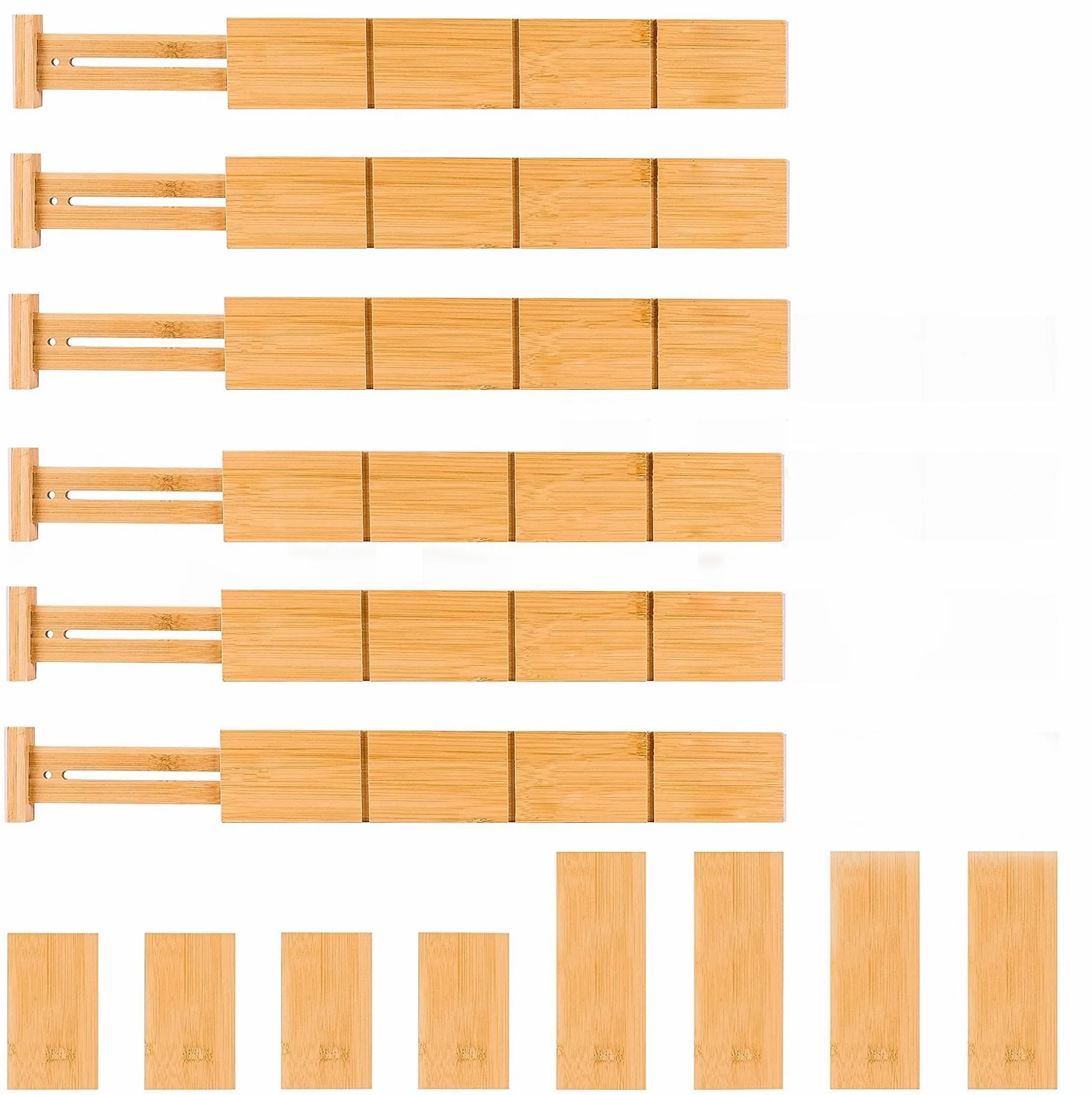 ecozoi Bamboo Drawer Organizer Dividers, Expandable, Set of 6 with 8 Connectors