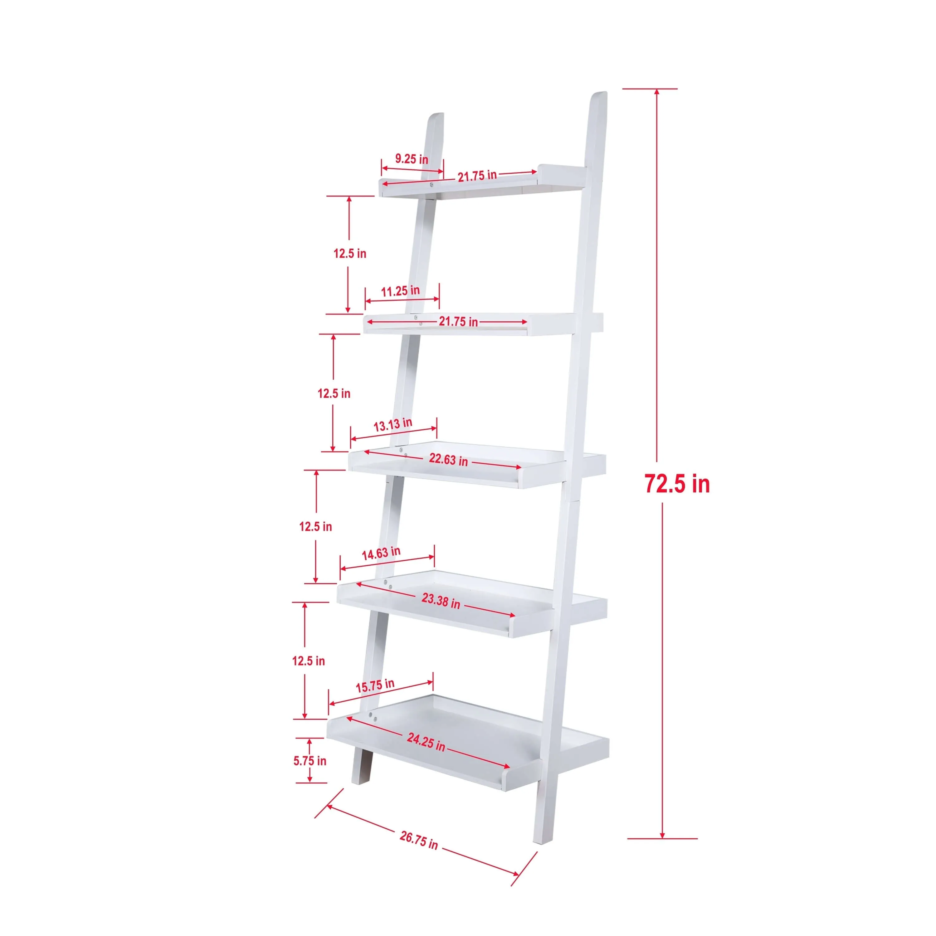 Elegant 5-Tier Ladder Shelf in White - Space-Saving Storage