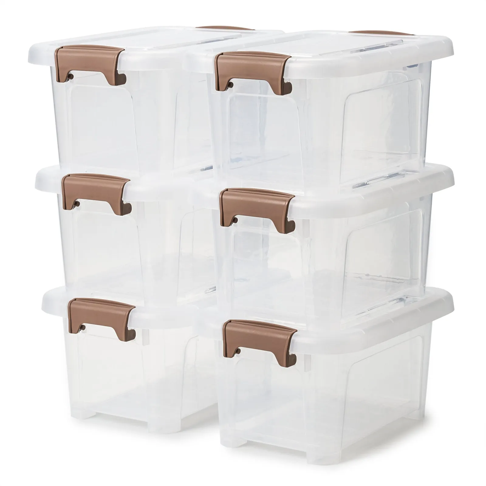 EZOWare 4.6 Quart Plastic Storage Basket Container with Latching Lid, Set of 6 Clear Stackable Tote Organizer Latch Bin Box with Handles for Home, Office, School and more - 11 x 7.7 x 5.5 inch