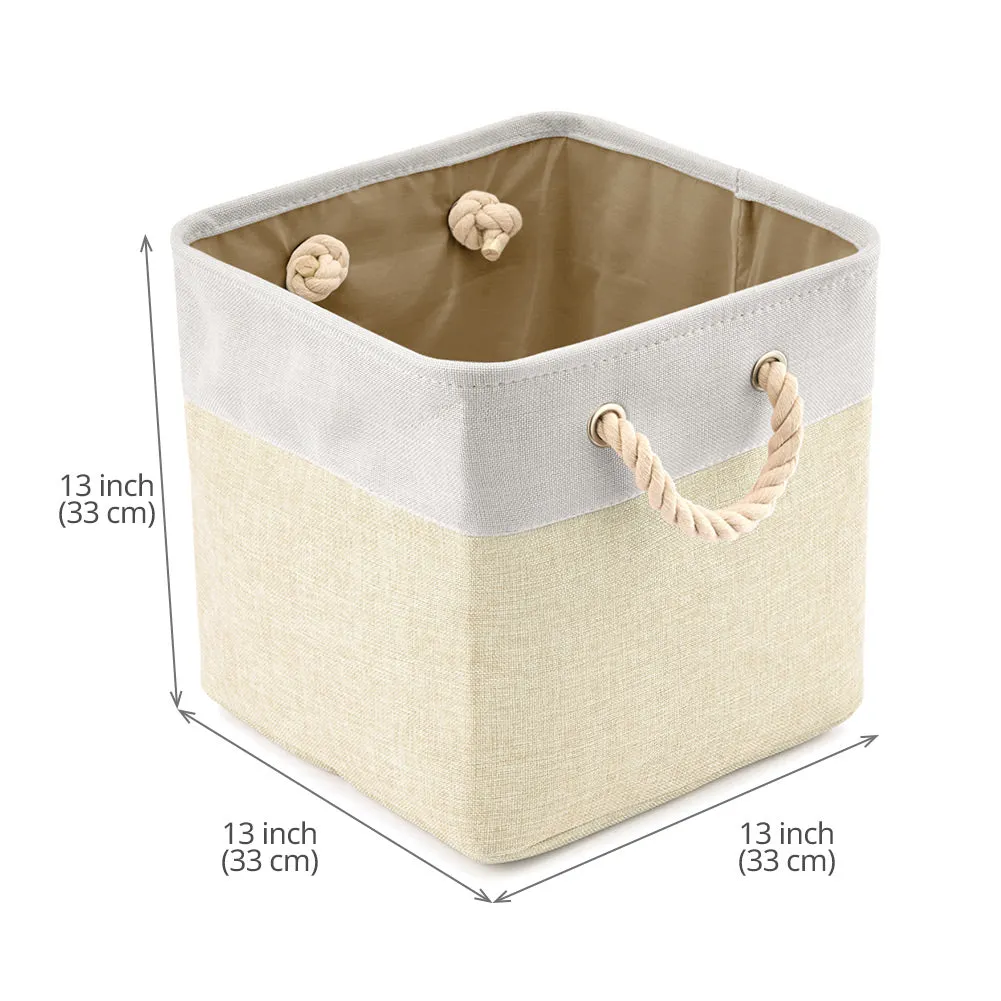 EZOWare Canvas Tweed Storage Cubes Set Baskets 33 x 33 x 33 cm of 3 - Cream