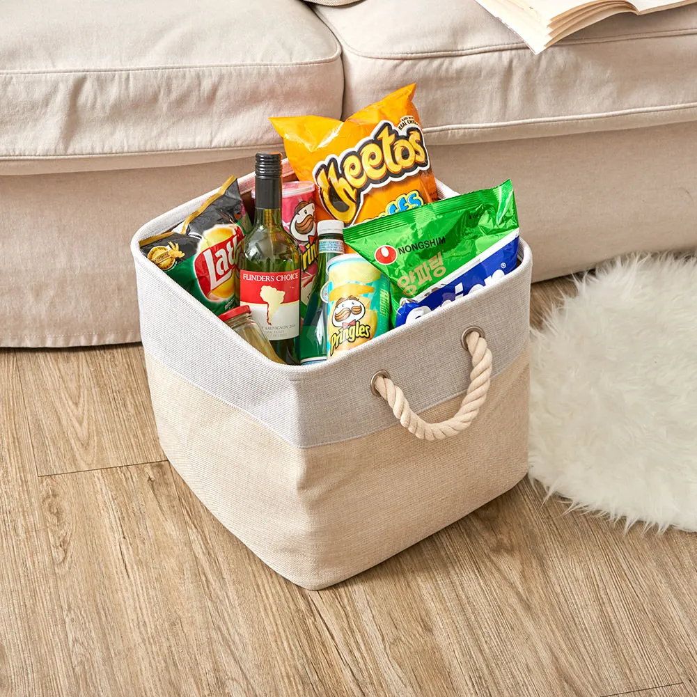 EZOWare Canvas Tweed Storage Cubes Set Baskets 33 x 33 x 33 cm of 3 - Cream