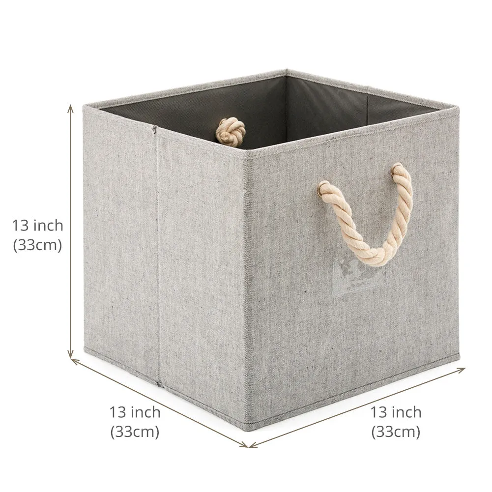 EZOWare [Set of 3] Large Fabric Storage Baskets Cube Bins with Cotton Rope Handle, Collapsible Resistant Box Organizer for Shelves, Closet, and Nursery More – Gray 33 x 33 x33 cm