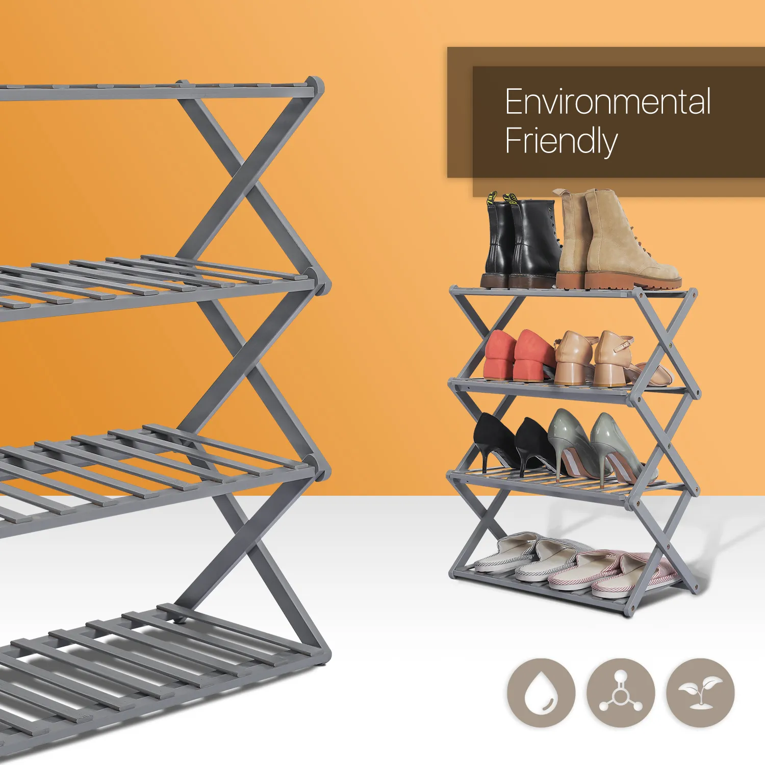 Foldable Multifunctional Shoe Rack Organizer - 4 Tier - Gray