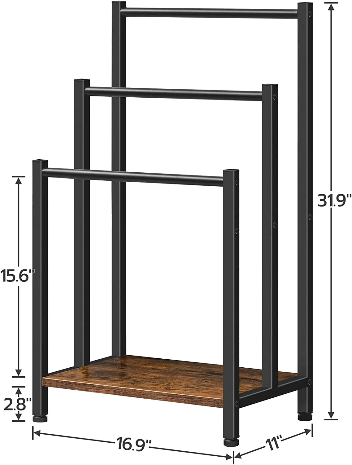 Freestanding Towel Rack, 3 Tier Metal Towel Bar Rack with Storage Shelf