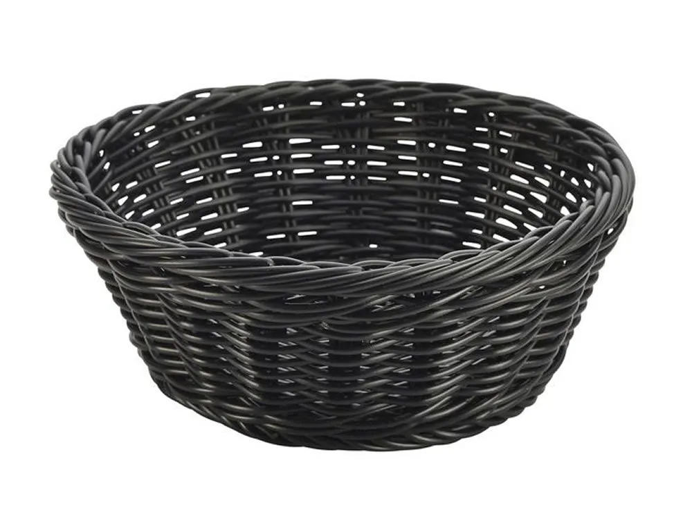 Genware PWB-21BK Black Round Polywicker Basket 21Dia x 8cm - Pack of 6