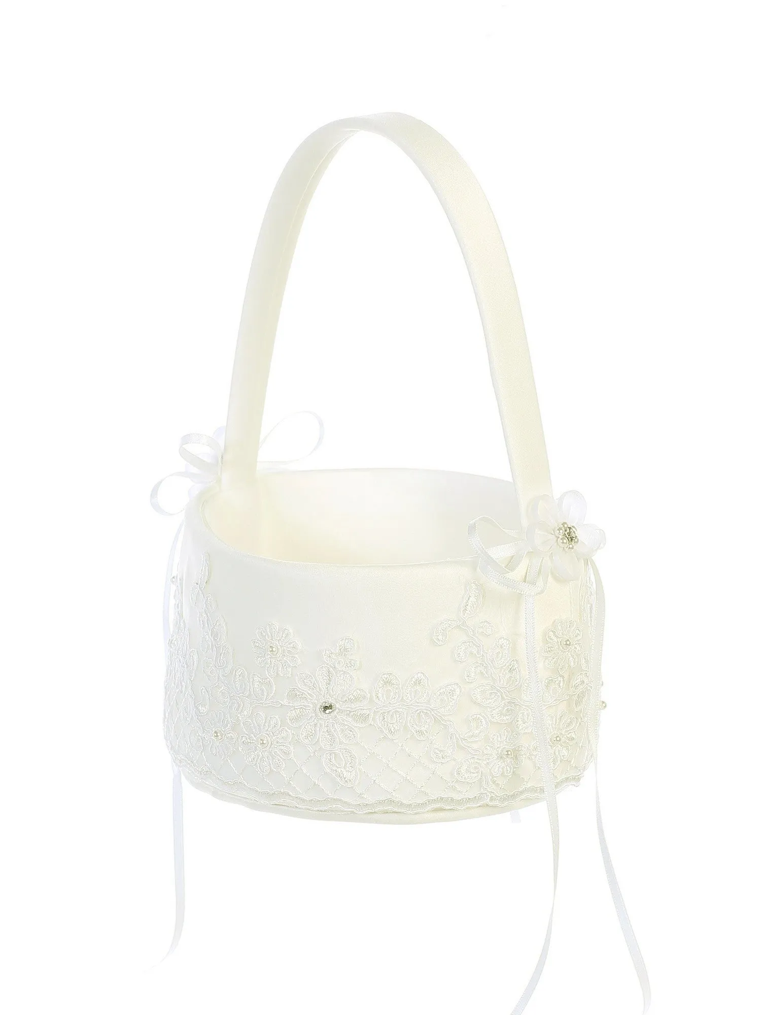 Girls Ivory Corded Embroidery Lace Stylish Flower Girl Basket