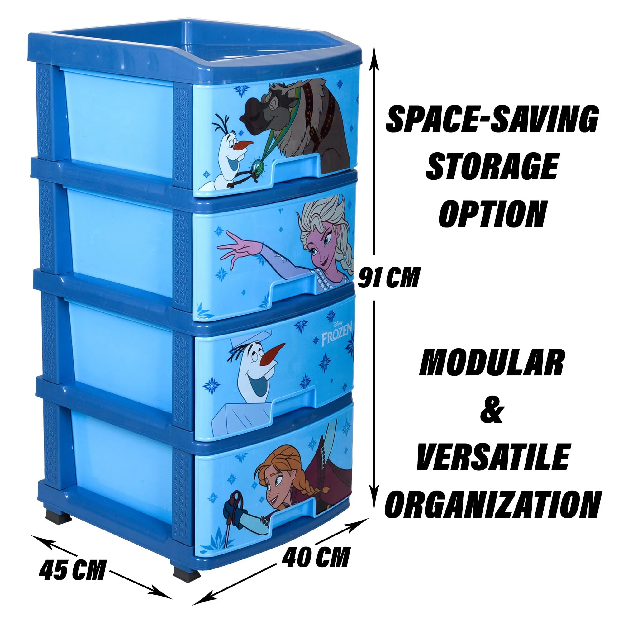 Heart Home Disney Frozen Storage Drawer Rack | Plastic Modular Drawer Rack for office | Storage Rack with Wheels for School | Storage Rack for Toys | Rack for Home | 4-Tier | Blue