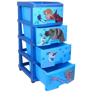 Heart Home Disney Frozen Storage Drawer Rack | Plastic Modular Drawer Rack for office | Storage Rack with Wheels for School | Storage Rack for Toys | Rack for Home | 4-Tier | Blue