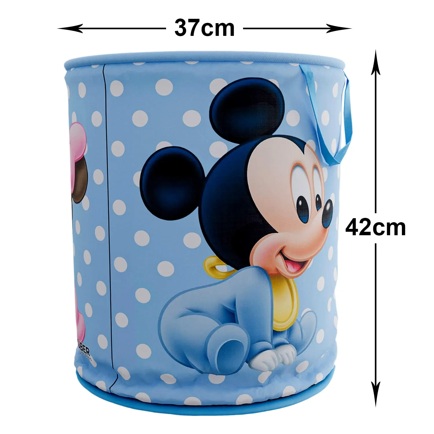 Heart Home Disney Mickey & Team Print Round Laundry Basket|Polyester Clothes Hamper|Waterproof & Foldable Round Laundry Bag with Handle,45 Ltr.(Sky Blue)