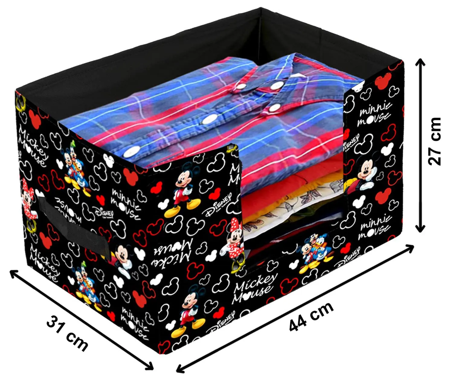 Heart Home Disney Mickey Mouse Printed Non-Woven Foldable Saree Stacker, Wardrobe Organizer, Storage Bin With Handle (Black)-HS43HEARTH26374