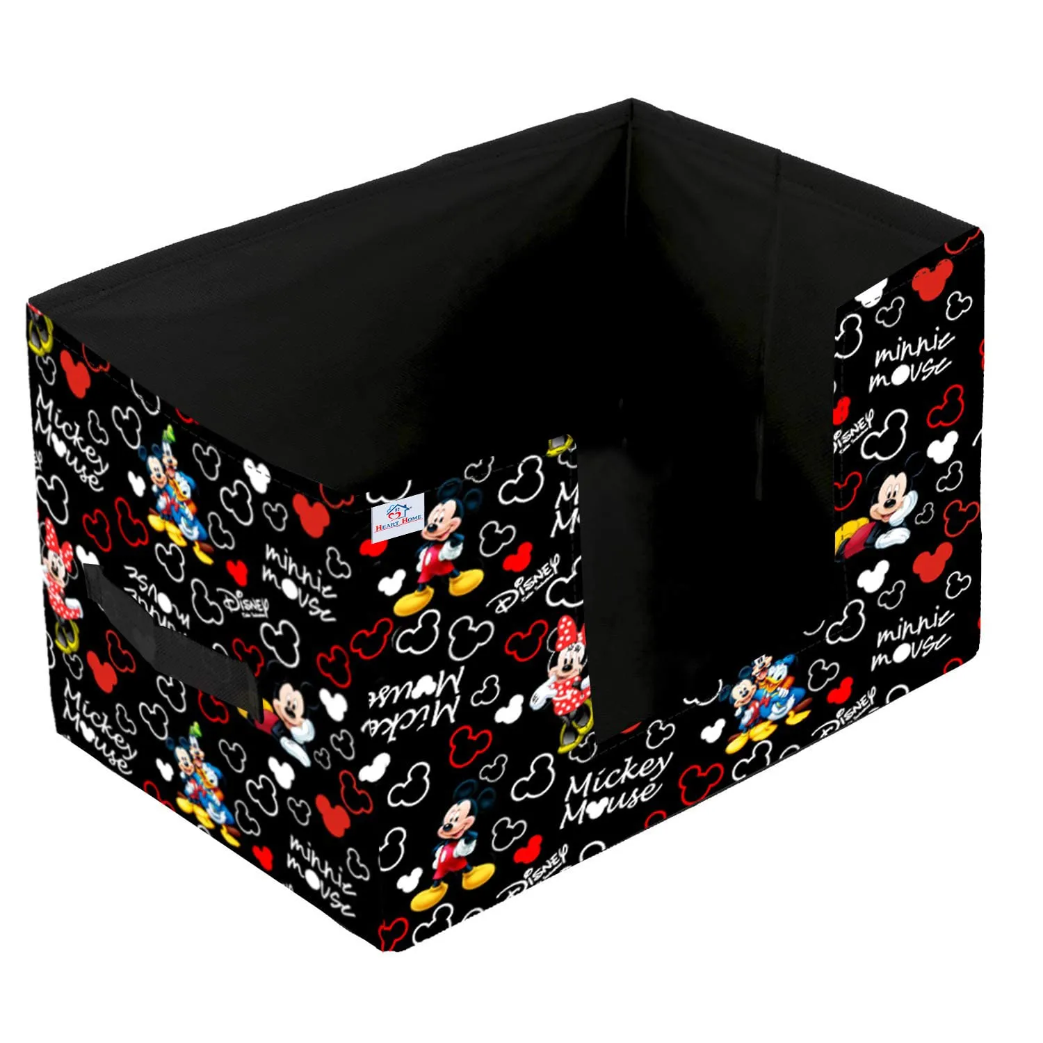 Heart Home Disney Mickey Mouse Printed Non-Woven Foldable Saree Stacker, Wardrobe Organizer, Storage Bin With Handle (Black)-HS43HEARTH26374