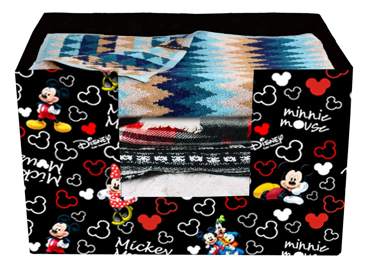 Heart Home Disney Mickey Mouse Printed Non-Woven Foldable Saree Stacker, Wardrobe Organizer, Storage Bin With Handle (Black)-HS43HEARTH26374