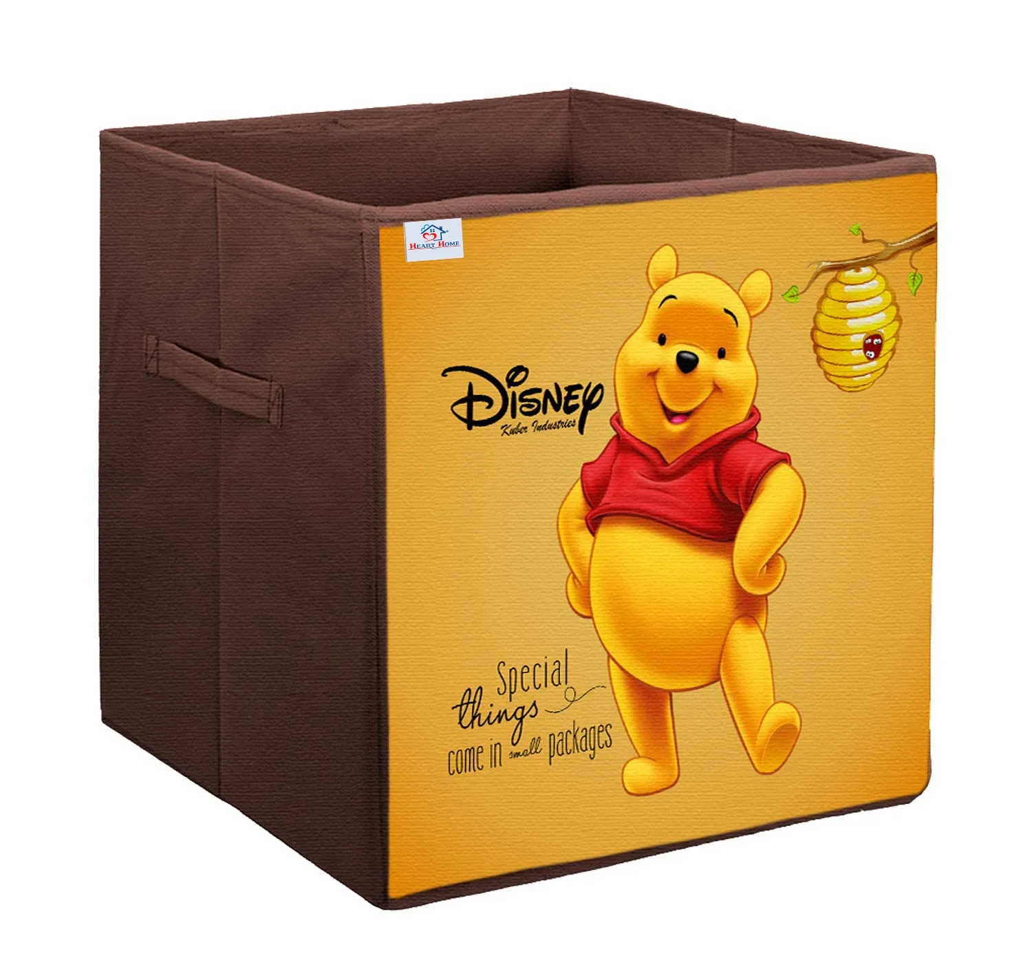 Heart Home Disney Winnie-The-Pooh Printed Non-Woven Foldable Storage Bin/Cube/Organizer For Toys, Clothes And Books With Handles- Pack of 3 (Brown) -HS43HEARTH26284